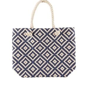 Summer and Rose Large Navy White Canvas Diamond Beach Tote Bag